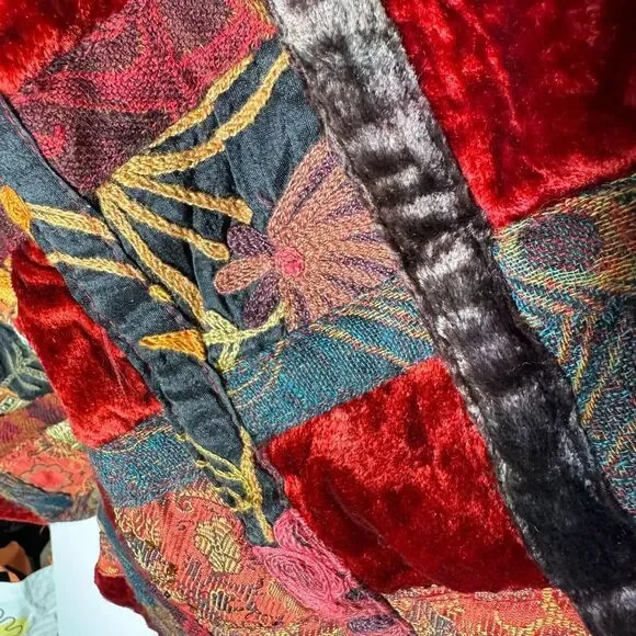 Coldwater Velvet Patchwork Jacket Sz‎ M Petite Red Quilted Cottage Blazer Dressy - Picture 4 of 10